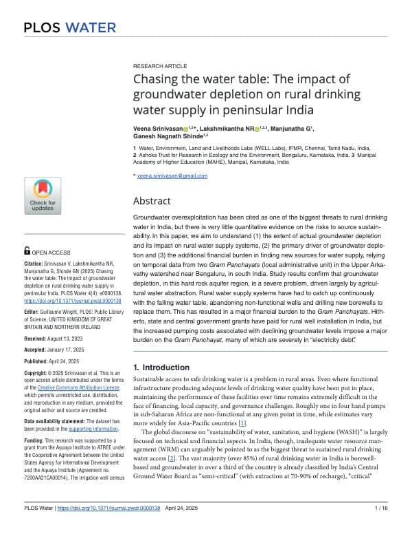 Chasing the water table: The impact of groundwater depletion on rural drinking water supply in peninsular India