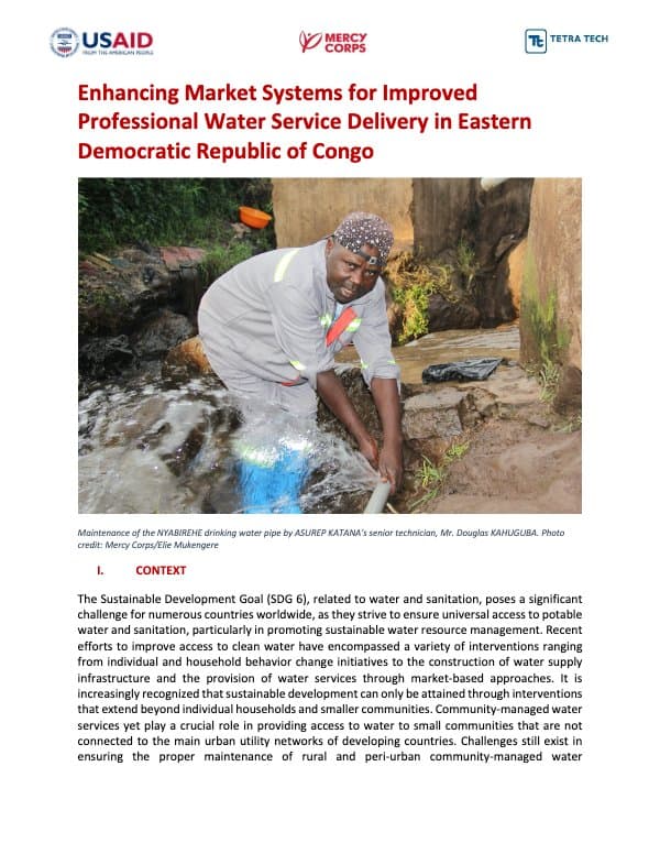 Enhancing Market Systems for Improved Professional Water Service Delivery in Eastern Democratic Republic of Congo